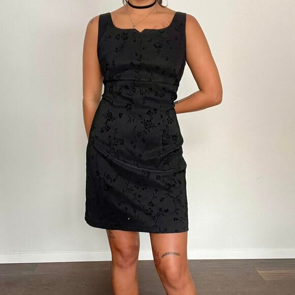 90s square neck dress black - Picture 1 of 3